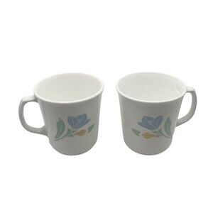Vintage Corelle Corning ware Friendship Blue Tulip 9 Oz Coffee Tea Mug Set Of 2